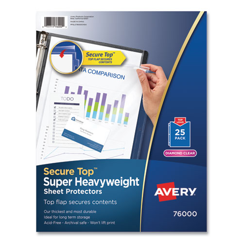Avery® Secure Top Sheet Protectors, Super Heavy Gauge, Letter, Diamond Clear, 25/Pack