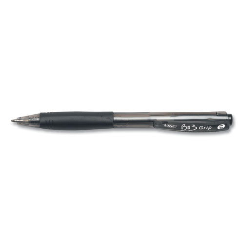 BIC® BU3 Ballpoint Pen, Retractable, Medium 1 mm, Black Ink, Smoke/Black Barrel, 18/Pack