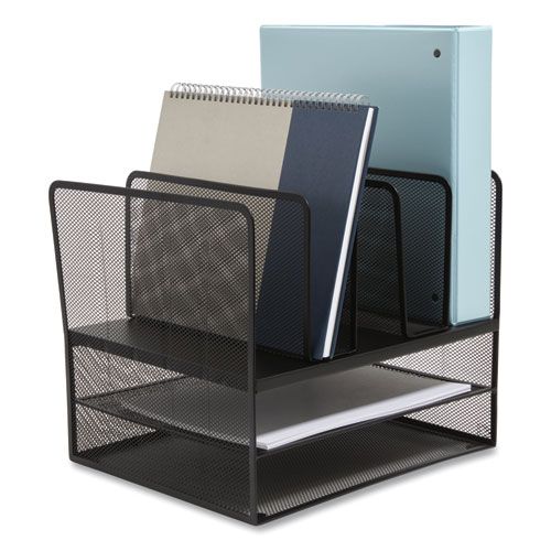 Image of Wire Mesh Combination Organizer, Vertical/Horizontal, 7 Sections, Letter-Size, 11.22 x 13.23 x 11.34, Matte Black