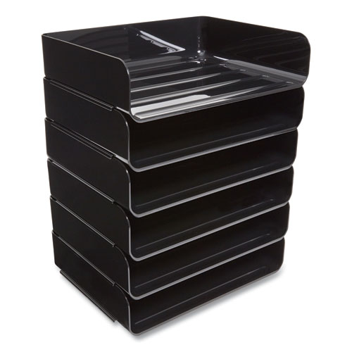 Side-Load Stackable Plastic Document Tray, 1 Section, Letter-Size, 12.63 x 9.72 x 3.01, Black, 6/Pack