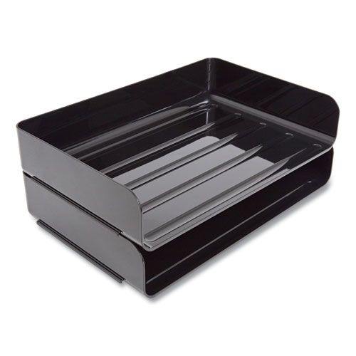 Image of Side-Load Stackable Plastic Document Tray, 1 Section, Legal-Size, 15.06 x 9.72 x 3.01, Black, 2/Pack