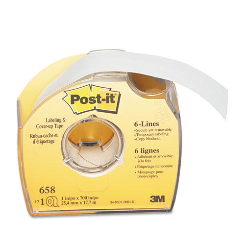 Post-It® Labeling And Cover-Up Tape, Non-Refillable, Clear Applicator, 1" X 700"