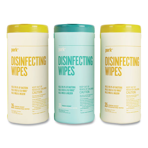 Image of Disinfecting Wipes, 7 x 8, Fresh/Lemon, White, 35 Wipes/Canister, 3 Canisters/Pack