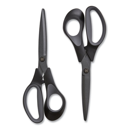 Non-Stick Titanium-Coated Scissors, 8" Long, 3.86" Cut Length, Charcoal Black Blades, Black/Gray Straight Handle, 2/Pack