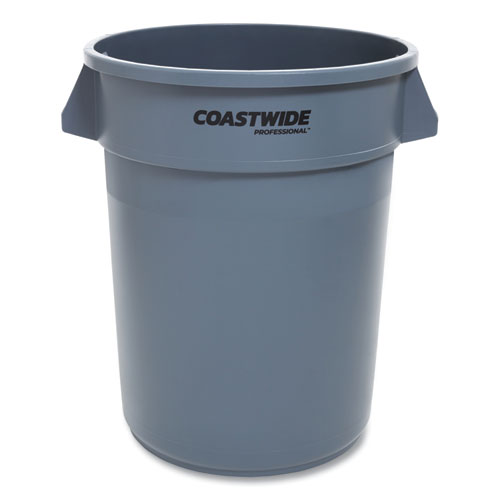 Open Top Round Trash Can, Plastic, 32 gal, Gray