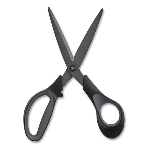 Image of Tru Red™ Non-Stick Titanium-Coated Scissors, 8" Long, 3.86" Cut Length, Charcoal Black Blades, Black/Gray Straight Handle