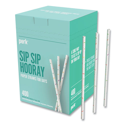 Perk™ Wrapped White Paper Straws, 9", White, 400/Pack