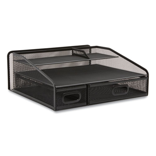 Six Compartment Wire Mesh Accessory Holder, 2 Drawers, 12.91 x 12.01 x 5.43, Black