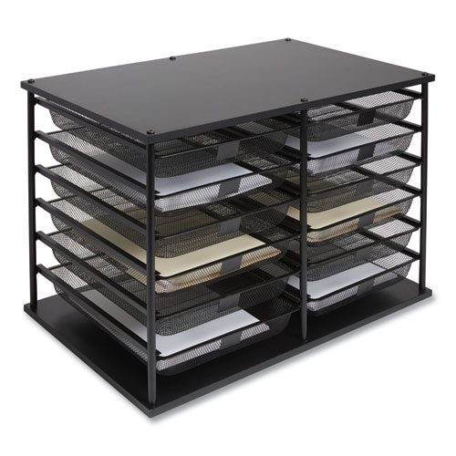 Front-Load Enclosed Wire Mesh Horizontal Document Organizer, 12 Sections, Legal-Size, 24.65 x 15.59 x 16.3, Matte Black