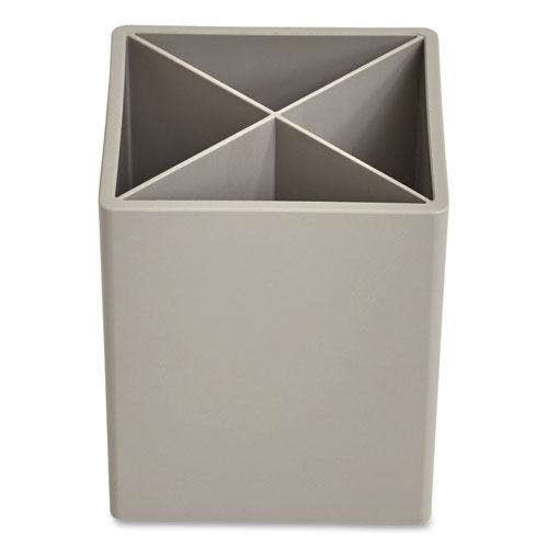 Divided Plastic Pencil Cup, 3.31 x 3.31 x 3.87, Gray