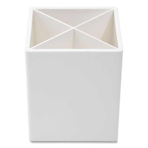Divided Plastic Pencil Cup, 3.31 x 3.31 x 3.87, White