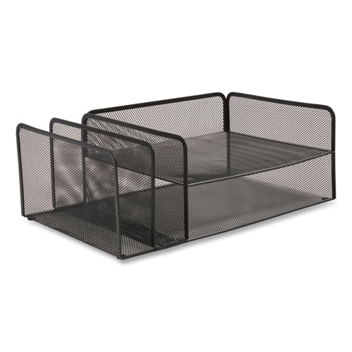 Image of Tru Red™ Wire Mesh Combination Organizer, Vertical/Horizontal, 4 Sections, Letter-Size, 11.2 X 17.4 X 6.54, Matte Black