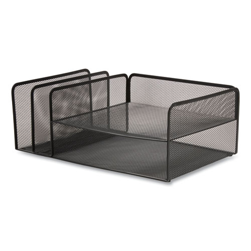 Image of Tru Red™ Wire Mesh Combination Organizer, Vertical/Horizontal, 4 Sections, Letter-Size, 11.2 X 17.4 X 6.54, Matte Black