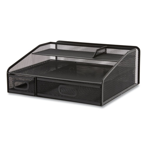 Image of Tru Red™ Six Compartment Wire Mesh Accessory Holder, 2 Drawers, 12.91 X 12.01 X 5.43, Black