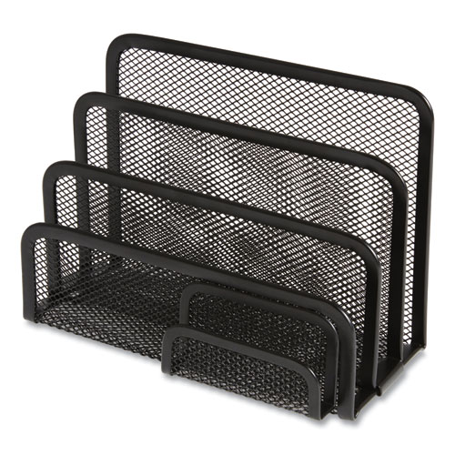 Image of Tru Red™ Wire Mesh Mail Sorter With Business Card Holder, 4 Sections, #6 1/4 To #16 Envelopes, 5.59 X 3.93 X 7.55, Matte Black
