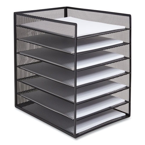 Front-Load Enclosed Wire Mesh Horizontal Document Organizer, 6 Sections, Letter-Size, 9.25 x 13.38 x 13.38, Matte Black
