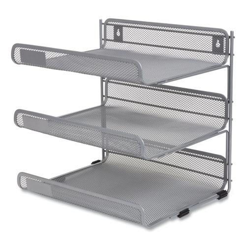 Side-Load Open Design Wire Mesh Horizontal Document Organizer, 3 Sections, Letter-Size, 13.78 x 11.22 x 13.38, Silver