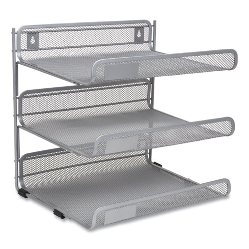 Side-Load Open Design Wire Mesh Horizontal Document Organizer, 3 Sections, Letter-Size, 13.78 x 11.22 x 13.38, Silver