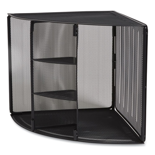 Wire Mesh Corner Organizer, Four Sections, 5.28 x 14.17 x 19.37, Black