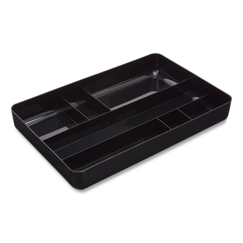 Image of Deep Plastic Drawer Organizer, Seven Compartment, 9.13 x 14.13 x 2.04, Black