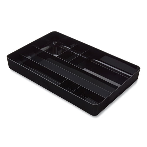 Image of Deep Plastic Drawer Organizer, Seven Compartment, 9.13 x 14.13 x 2.04, Black