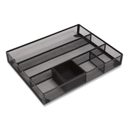 Mesh Drawer Organizer, 6 Compartment, 15.43 x 12.2 x 2.68, Black