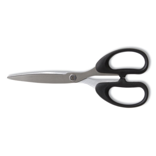 Ambidextrous Stainless Steel Scissors, 8" Long, 3.86" Cut Length, Black Straight Symmetrical Handle