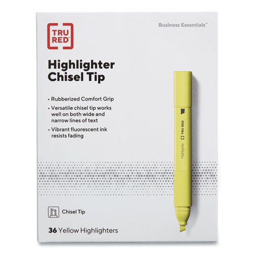 Image of Pen Style Chisel Tip Highlighter, Yellow Ink, Chisel Tip, Yellow Barrel, 36/Pack
