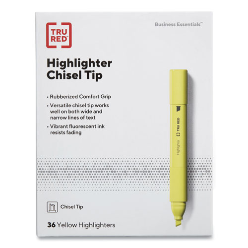 TRU RED™ Tank Style Chisel Tip Highlighter, Yellow Ink, Chisel Tip