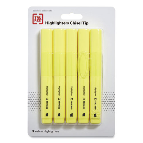 Image of Tank Style Chisel Tip Highlighter, Yellow Ink, Chisel Tip, Yellow Barrel, 5/Pack