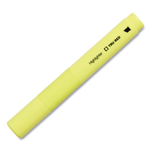 Image of Tru Red™ Pen Style Chisel Tip Highlighter, Yellow Ink, Chisel Tip, Yellow Barrel, Dozen