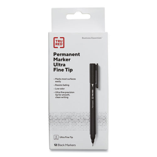 TRU RED™ Permanent Marker, Pen-Style Twin-Tip, Extra-Fine/Fine Bullet/Needle Tips, Assorted Colors, 4/Pack