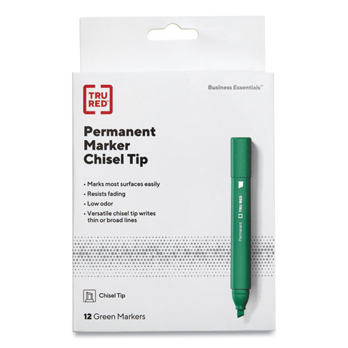 Permanent Marker, Tank-Style, Medium Chisel Tip, Green, Dozen