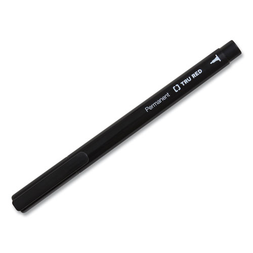 Image of Tru Red™ Permanent Marker, Pen-Style, Extra-Fine Needle Tip, Black, Dozen