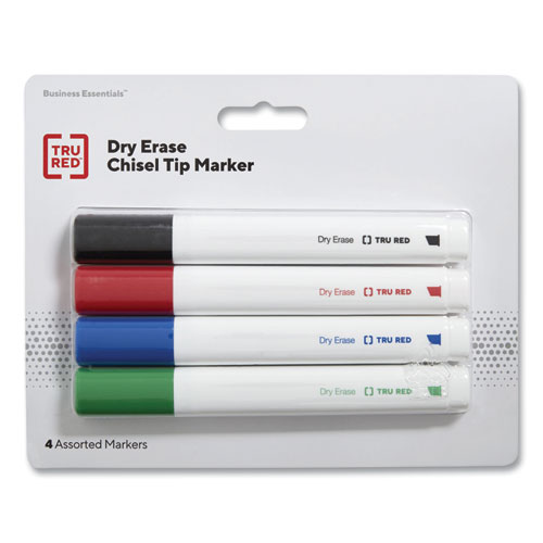 Image of Dry Erase Marker, Tank-Style, Medium Chisel Tip, Assorted Colors, 4/Pack