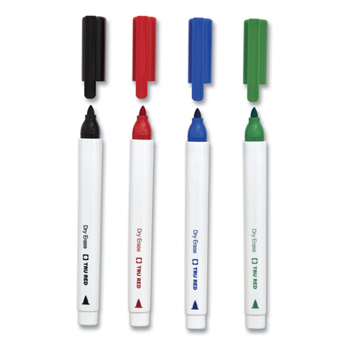 Image of Tru Red™ Dry Erase Marker, Pen-Style, Fine Bullet Tip, Four Assorted Colors, 8/Pack
