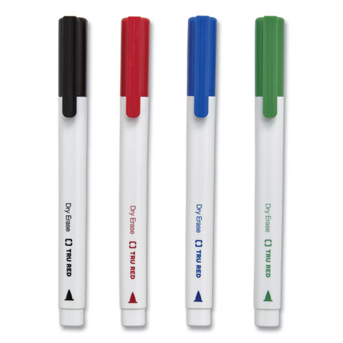 Image of Tru Red™ Dry Erase Marker, Pen-Style, Fine Bullet Tip, Four Assorted Colors, 8/Pack