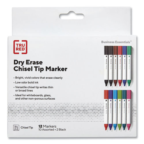 Dry Erase Marker, Tank-Style, Medium Chisel Tip, Assorted Colors, 12/Pack