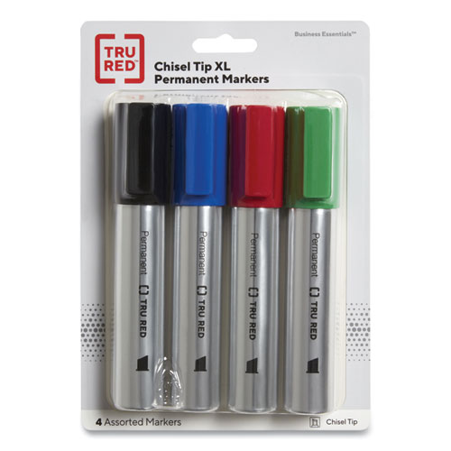 XL Permanent Marker, Extra-Broad Chisel Tip, Assorted Colors, 4/Pack