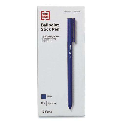 Ballpoint Pen, Stick, Fine 0.7 mm, Blue Ink, Blue Barrel, Dozen