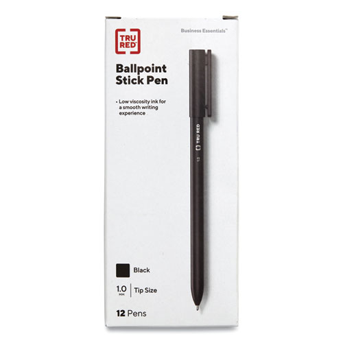 Ballpoint Pen, Stick, Medium 1 mm, Black Ink, Black Barrel, Dozen