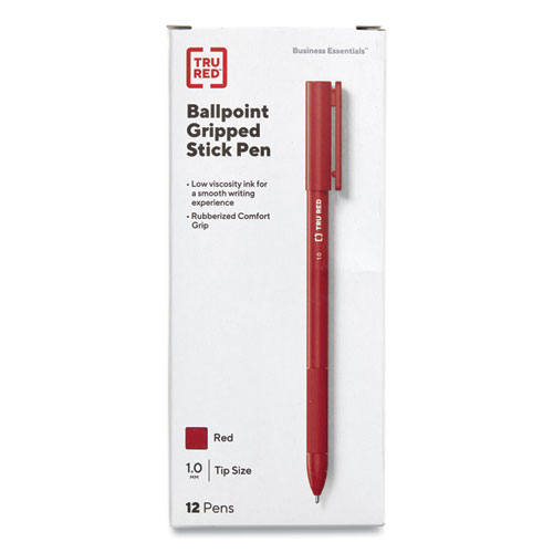 Gripped Ballpoint Pen, Stick, Medium 1 mm, Red Ink, Red Barrel, Dozen