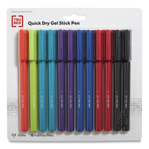 Image of Tru Red™ Quick Dry Gel Pen, Stick, Fine 0.5 Mm, Assorted Ink And Barrel Colors, 12/Pack