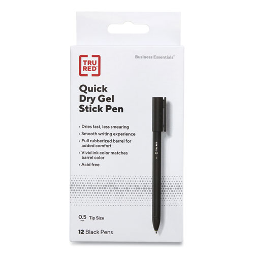 Quick Dry Gel Pen, Stick, Fine 0.5 mm, Black Ink, Black Barrel, Dozen