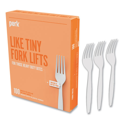 Heavyweight Plastic Cutlery, Fork, White, 100/Pack