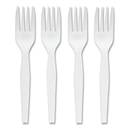 Image of Perk™ Eco-Id Mediumweight Compostable Cutlery, Fork, White, 300/Pack