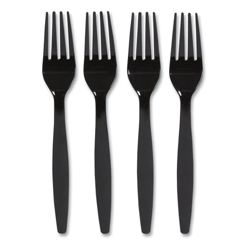Perk™ Heavyweight Plastic Cutlery, Fork, Black, 100/Pack
