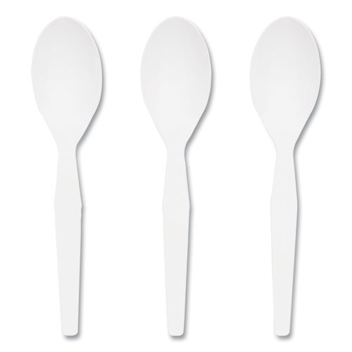 Image of Perk™ Mediumweight Plastic Cutlery, Teaspoon, White, 1,000/Pack