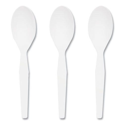 Mediumweight Plastic Cutlery, Spoon, Plastic, White, 1,000/Pack