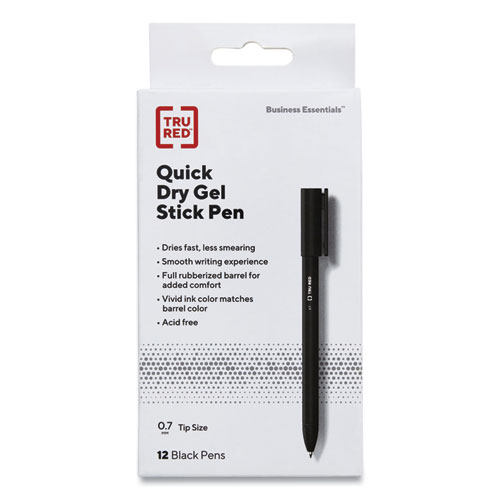 Quick Dry Gel Pen, Stick, Medium 0.7 mm, Black Ink, Black Barrel, Dozen